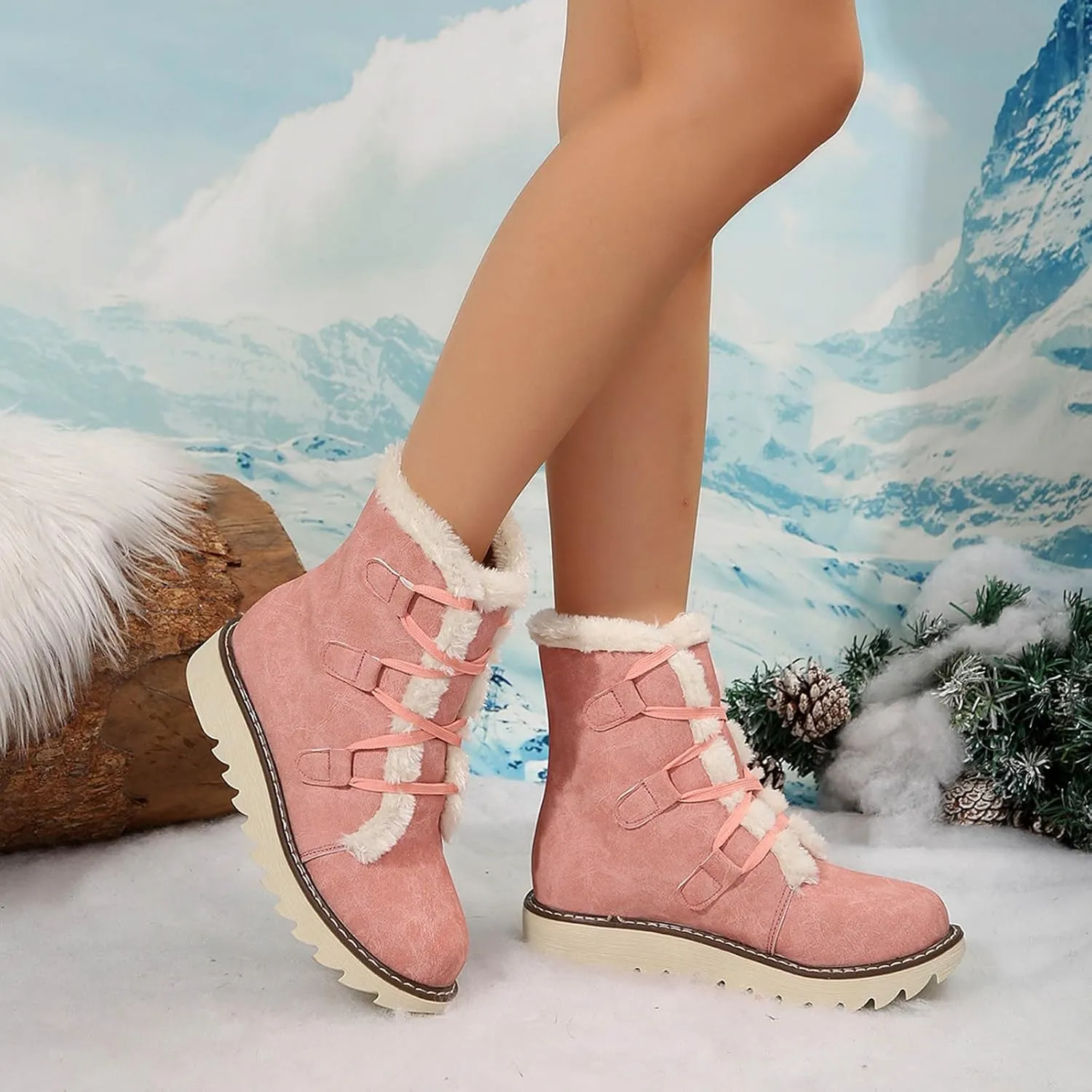 Women's Snow Boots Winter Suede High Snow Boots,Lightweight Cozy Thermal Fur Lining Non-slip Waterproof Ankle Booties