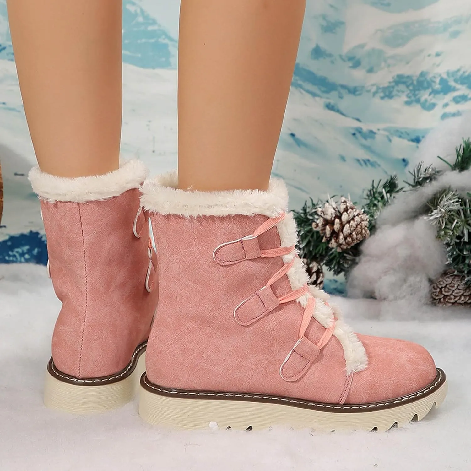 Women's Snow Boots Winter Suede High Snow Boots,Lightweight Cozy Thermal Fur Lining Non-slip Waterproof Ankle Booties