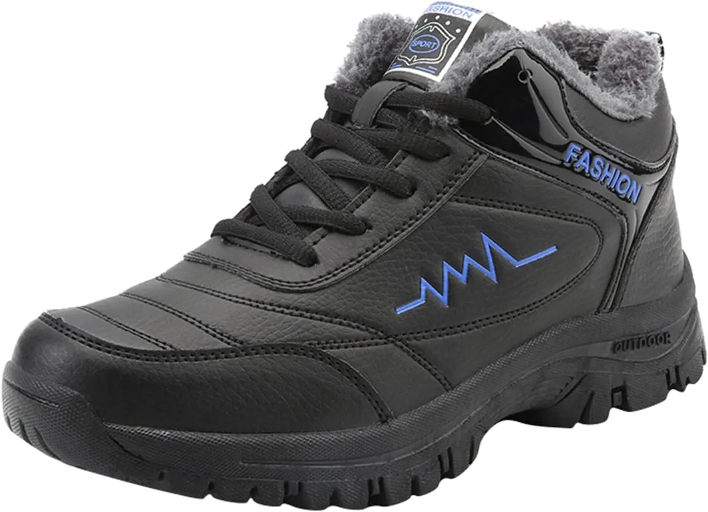 Work Boots for Men Waterproof Hiking Sneakers Warm Fur Lined Workout Shoes for Women Nonslip Lightweight Outdoor Botas Mid Ankle Work Casual Hike Grounded Footwear