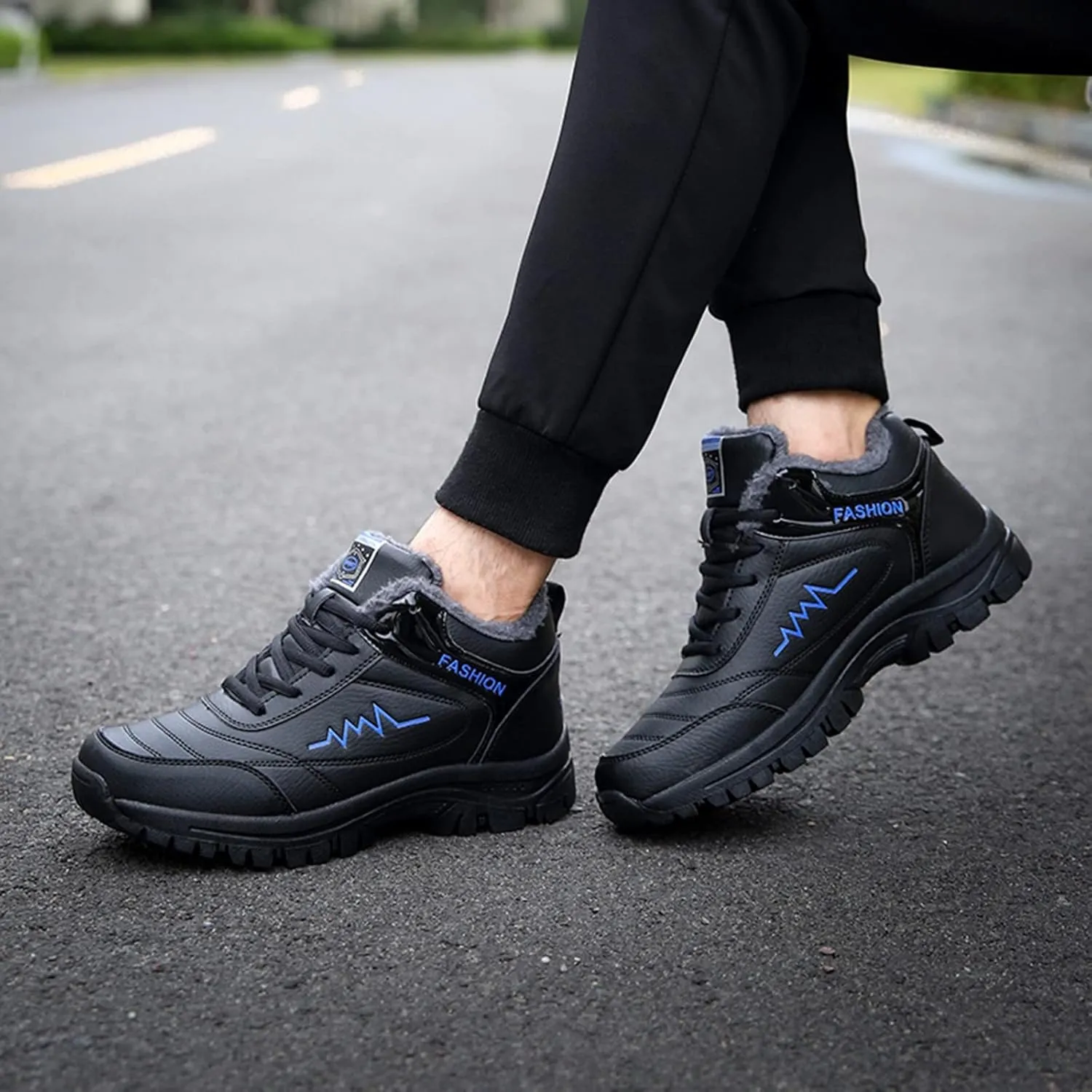 Work Boots for Men Waterproof Hiking Sneakers Warm Fur Lined Workout Shoes for Women Nonslip Lightweight Outdoor Botas Mid Ankle Work Casual Hike Grounded Footwear