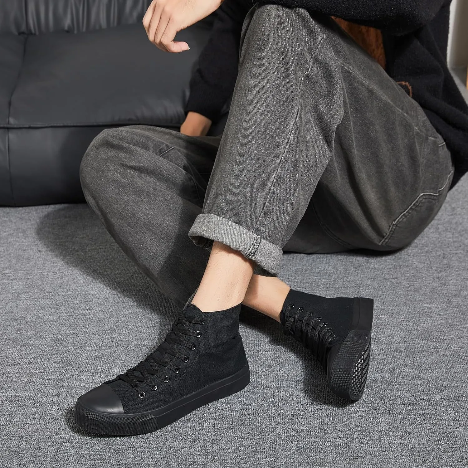 yageyan Men??s High Top Canvas Sneakers Fashion Lace up Walking Shoes Casual Classic