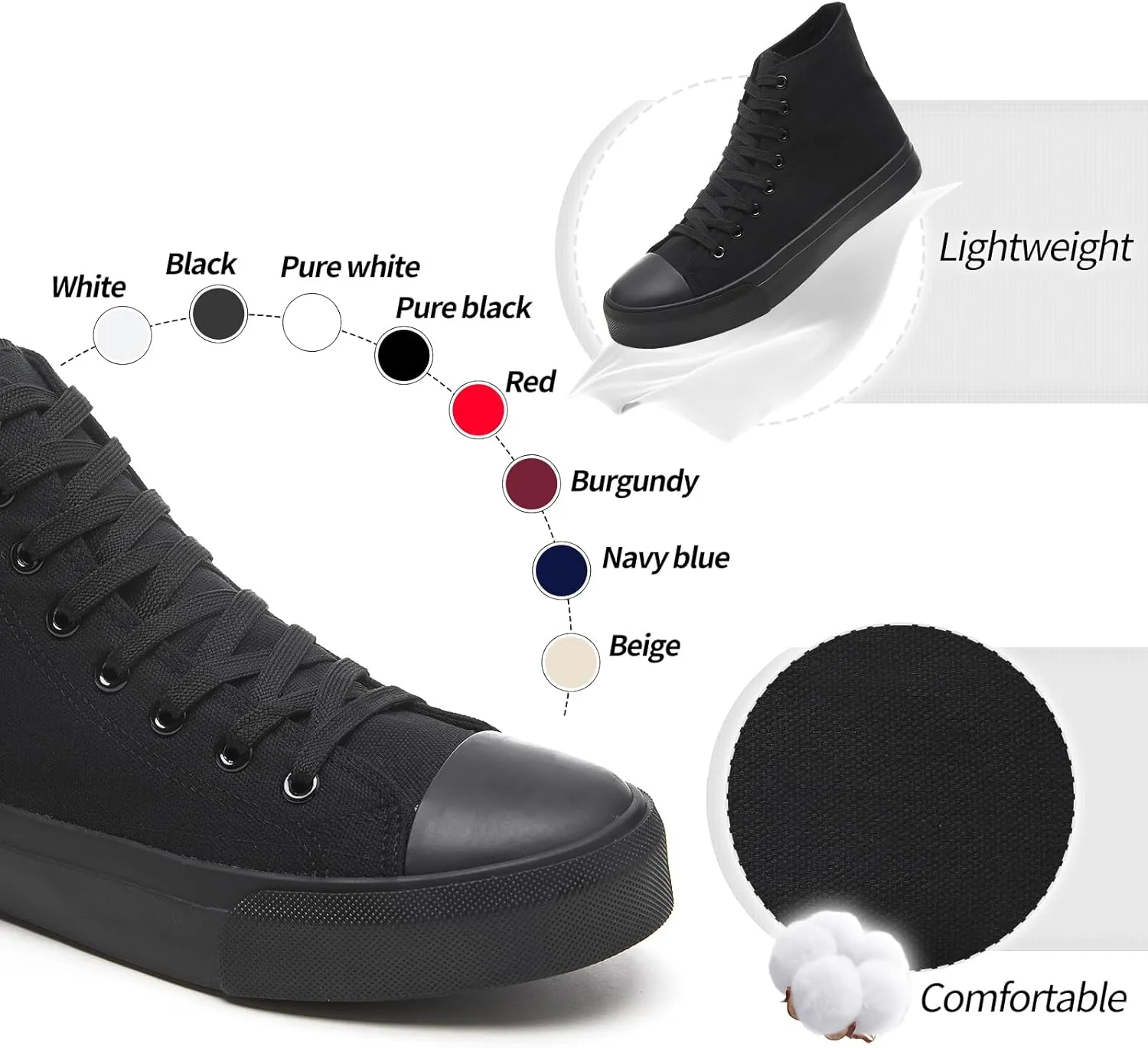 yageyan Men??s High Top Canvas Sneakers Fashion Lace up Walking Shoes Casual Classic