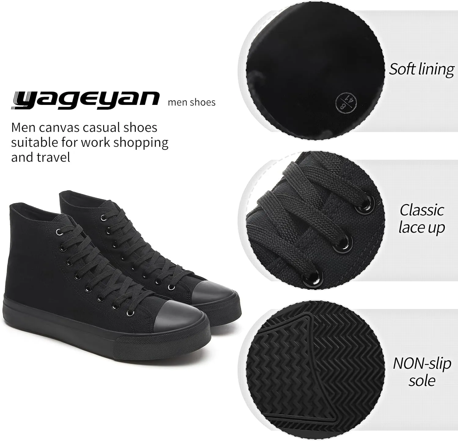 yageyan Men??s High Top Canvas Sneakers Fashion Lace up Walking Shoes Casual Classic