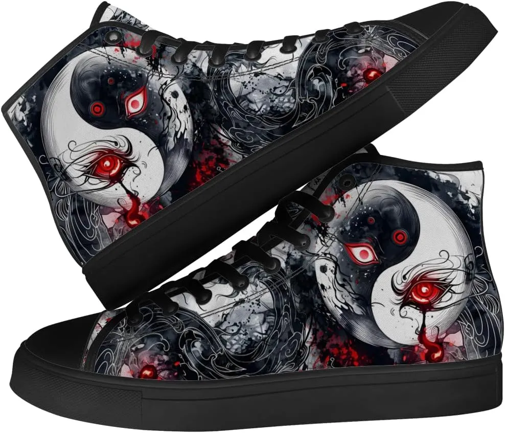 Yin and Yang Shoes High Top Canvas Sneakers Lace Up Casual Walking Shoes Gifts for Men Women