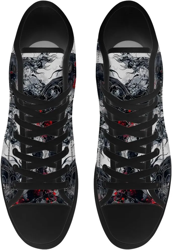 Yin and Yang Shoes High Top Canvas Sneakers Lace Up Casual Walking Shoes Gifts for Men Women