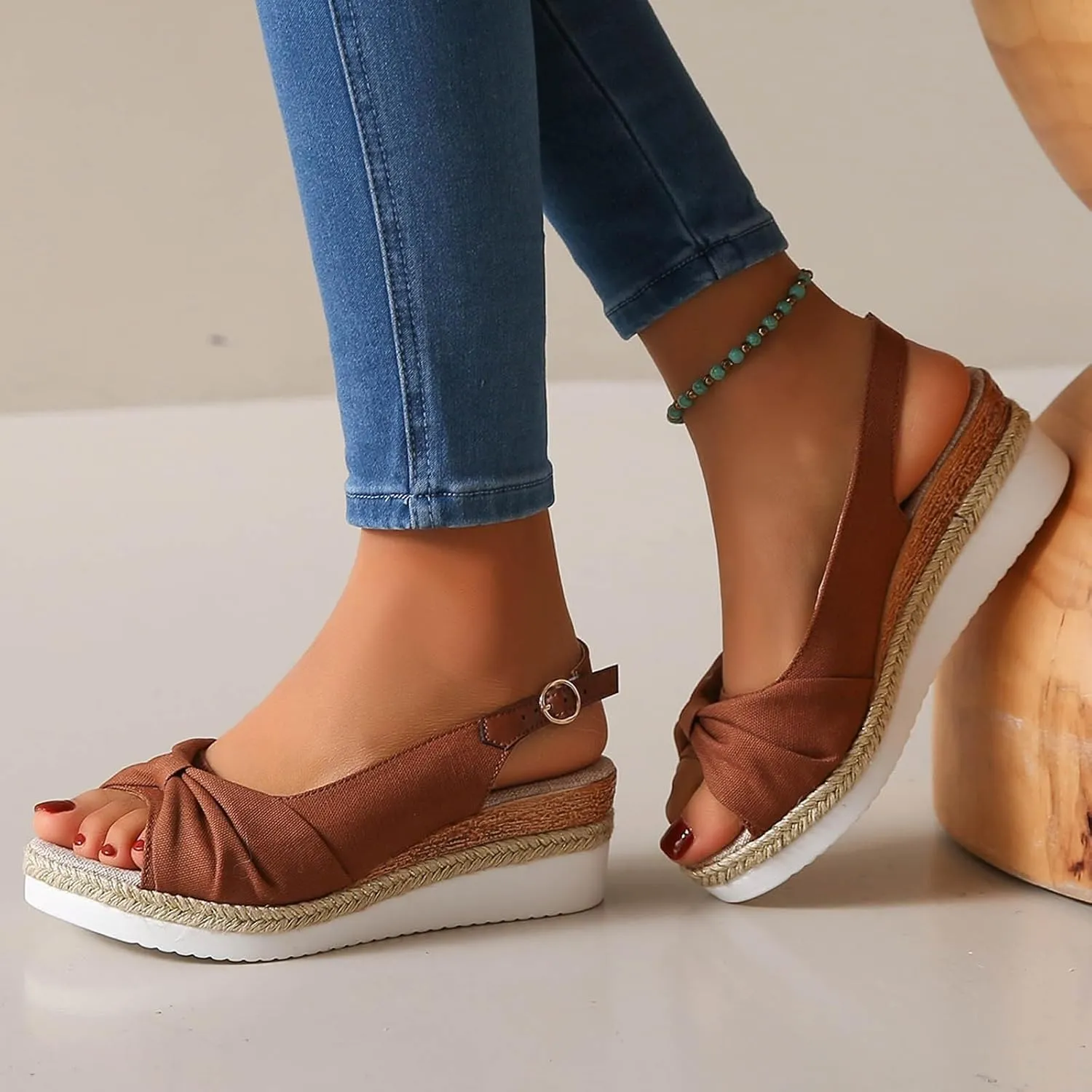 ZSpzx Orthopedic Sandals for Women,Espadrille 2025 Dressy Summer Platform Womens Wedge Sandals Dressy Summer Bow Open Toe Ankle Strap Beach Casual Slip on Slippers Comfortable Walking Outdoor Shoes