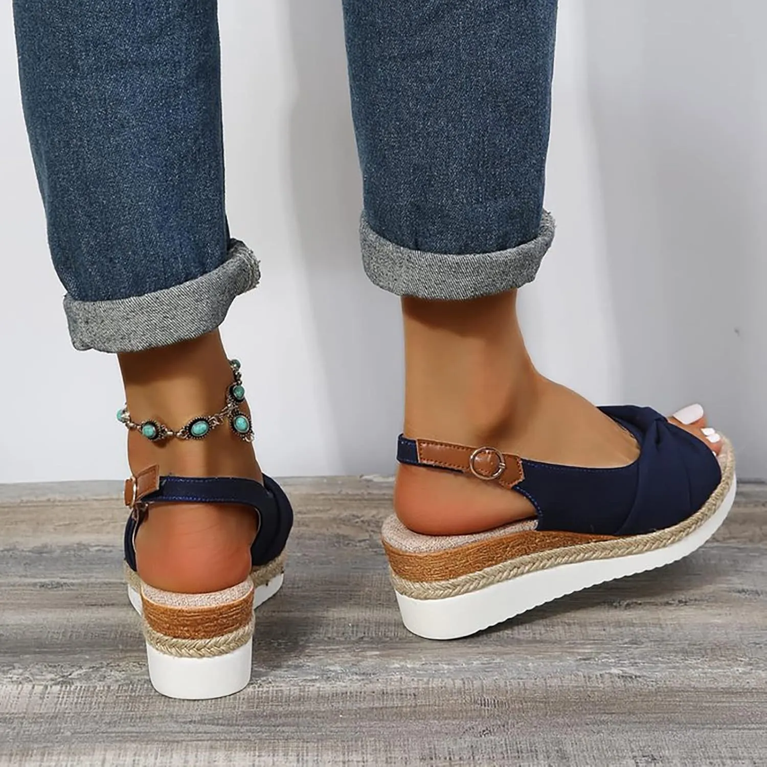 ZSpzx Orthopedic Sandals for Women,Espadrille 2025 Dressy Summer Platform Womens Wedge Sandals Dressy Summer Bow Open Toe Ankle Strap Beach Casual Slip on Slippers Comfortable Walking Outdoor Shoes