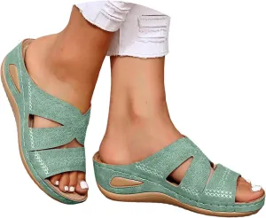 ZSpzx Orthopedic Wedge Sandals for Women 2025 Open Toe Platform Dressy Summer Foot Arch Supports Hollow Out Casual Boho Slip on Beach Dress Comfortable Outdoor Shoes for Daily Wear