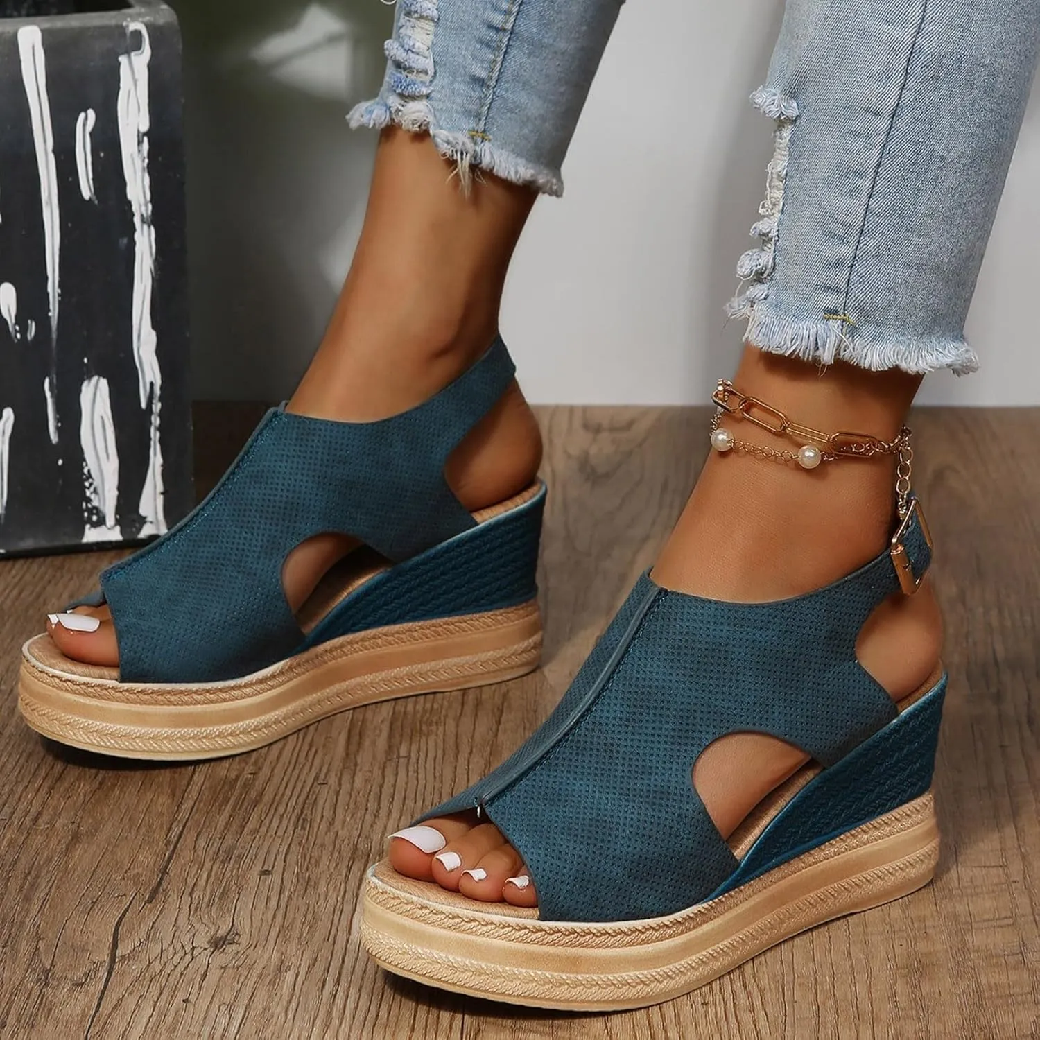 ZSpzx Platform Wedge Sandals for Women 2025 Dressy Summer Open Toe Women's Orthopedic Ankle Strap Sandal Slip on Womens Comfortable Wedges High Heel Beach Shoes for Daily Wear