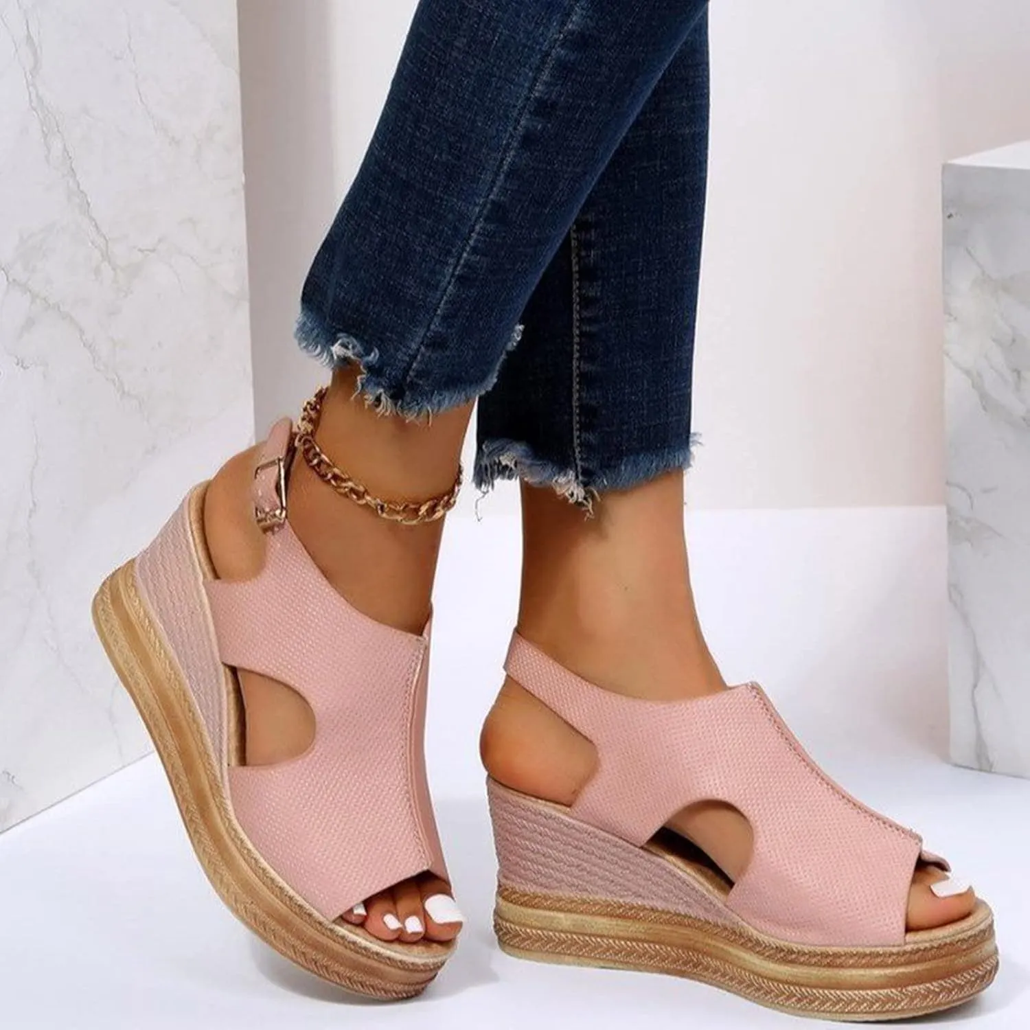ZSpzx Platform Wedge Sandals for Women 2025 Dressy Summer Open Toe Women's Orthopedic Ankle Strap Sandal Slip on Womens Comfortable Wedges High Heel Beach Shoes for Daily Wear