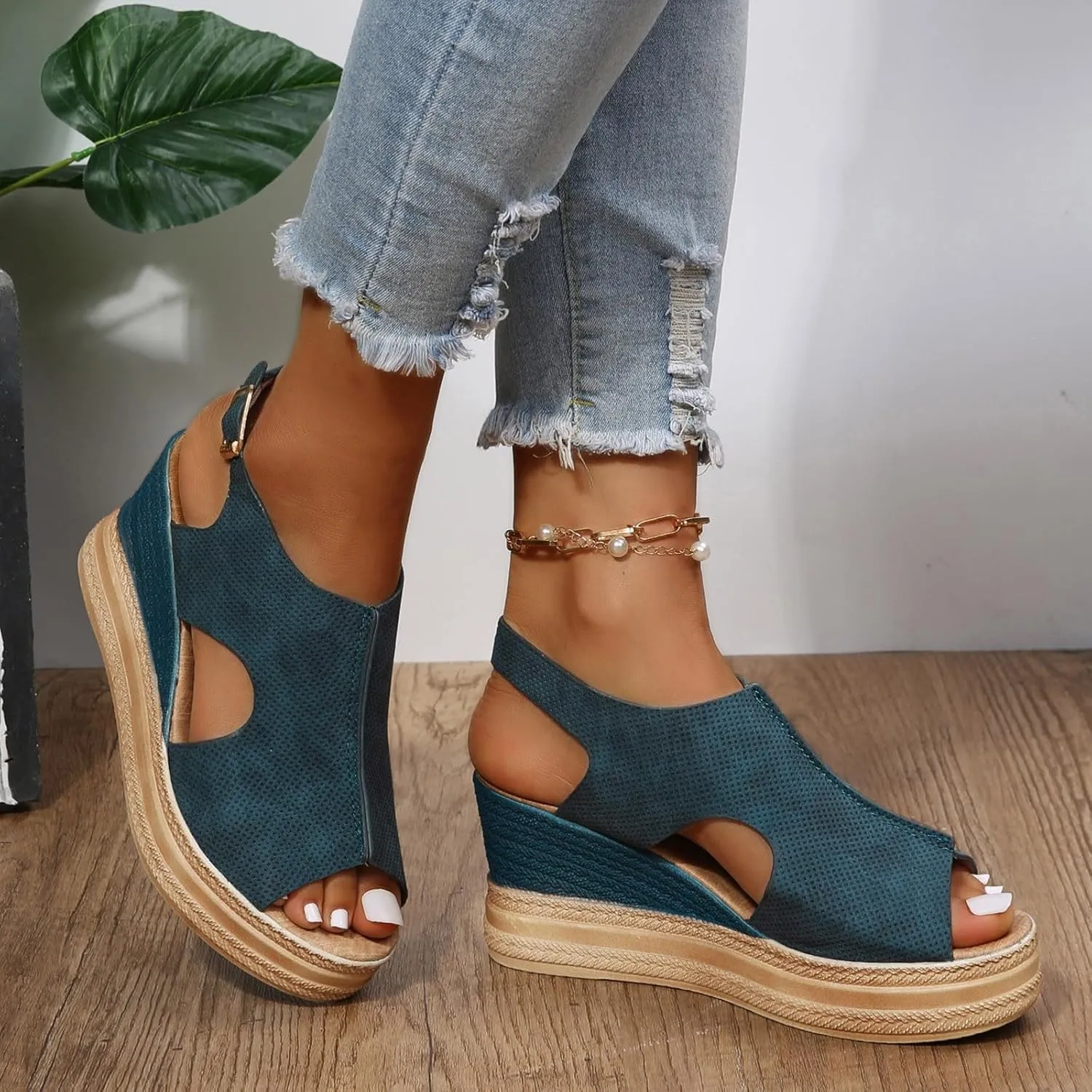 ZSpzx Platform Wedge Sandals for Women 2025 Dressy Summer Open Toe Women's Orthopedic Ankle Strap Sandal Slip on Womens Comfortable Wedges High Heel Beach Shoes for Daily Wear