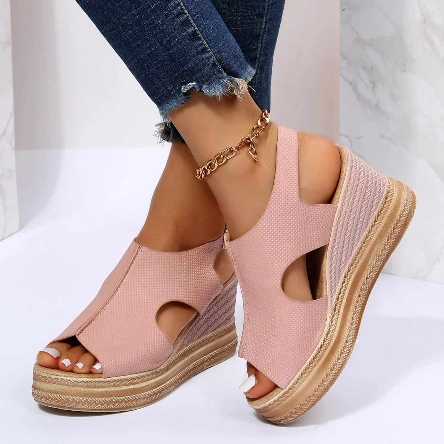 ZSpzx Platform Wedge Sandals for Women 2025 Dressy Summer Open Toe Women's Orthopedic Ankle Strap Sandal Slip on Womens Comfortable Wedges High Heel Beach Shoes for Daily Wear