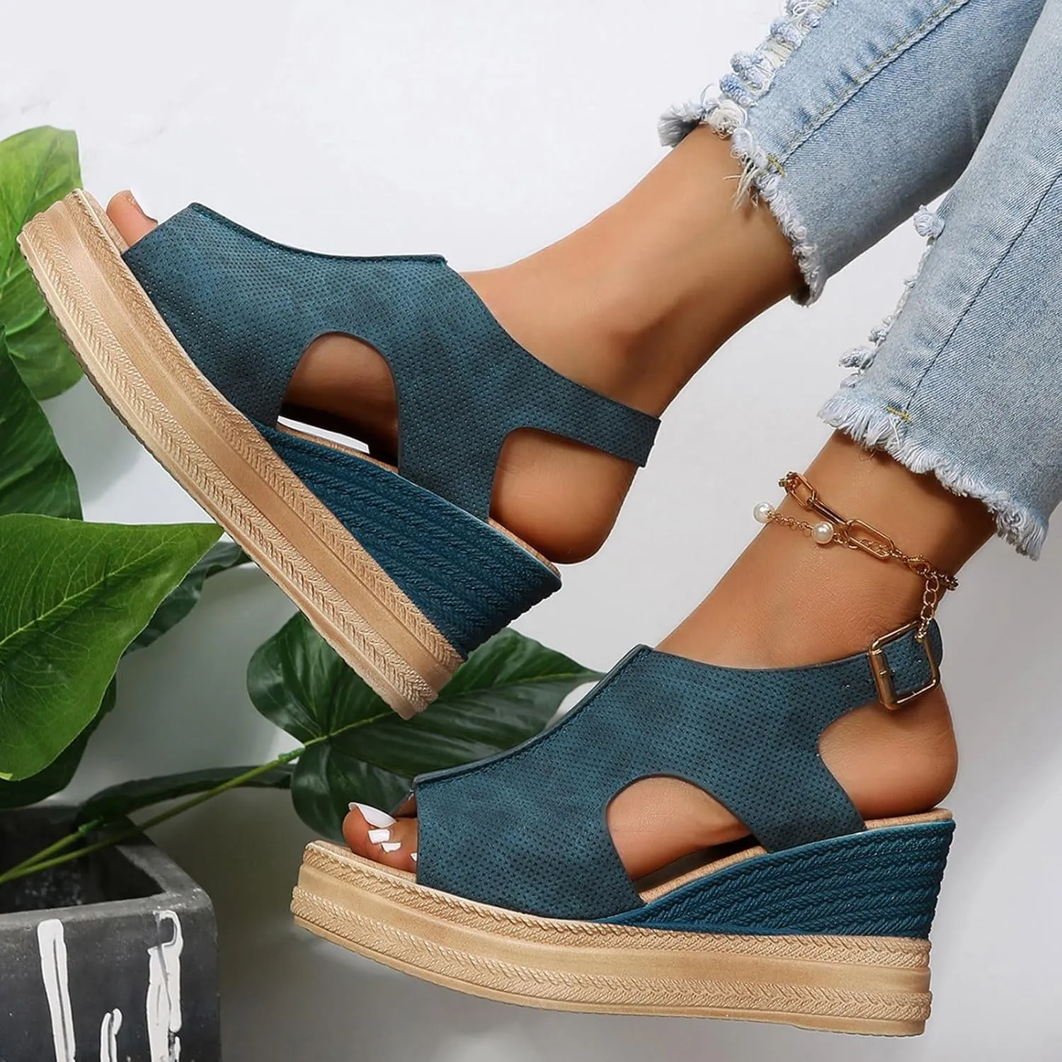 ZSpzx Platform Wedge Sandals for Women 2025 Dressy Summer Open Toe Women's Orthopedic Ankle Strap Sandal Slip on Womens Comfortable Wedges High Heel Beach Shoes for Daily Wear