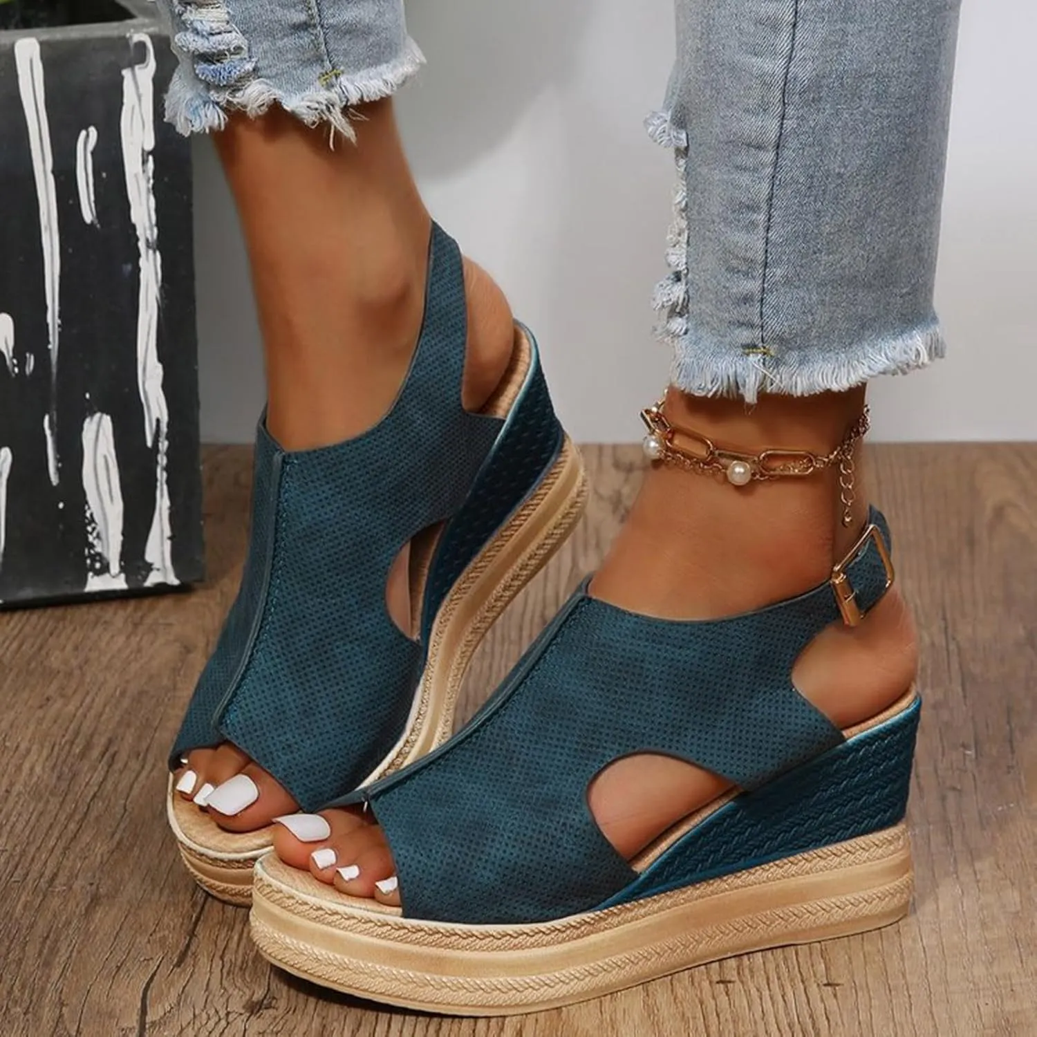 ZSpzx Platform Wedge Sandals for Women 2025 Dressy Summer Open Toe Women's Orthopedic Ankle Strap Sandal Slip on Womens Comfortable Wedges High Heel Beach Shoes for Daily Wear