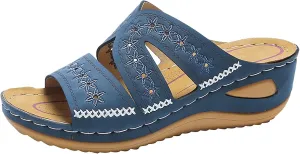 ZSpzx Sandals For Women 2025,Orthopedic Wedge Platform Sandals Comfortable Dressy Summer Hollow Out Open Toe Slippers Flat Casual Boho Slip on Beach Sandals Outdoor Walking Shoes for Travel