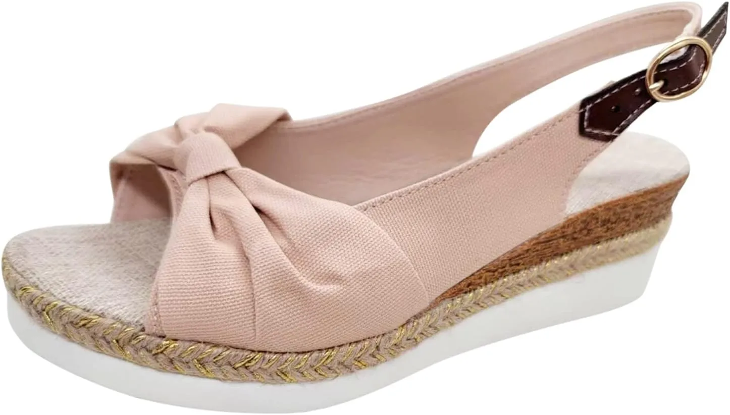 ZSpzx Womens Espadrilles Wedge Sandals Orthopedic for Women Dressy Summer 2025 Slides Comfortable Platform Slip on Bow Knot Open Toe Ankle Strap Beach Casual Slippers Walking Indoor Outdoor Shoes